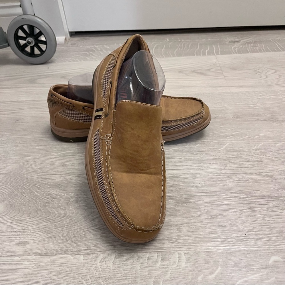 Tan Suede Slip-On Loafers with Moccasin Toe